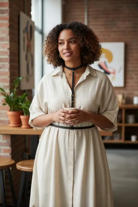 Büyük Beden Siyah Kadın Deri Vücut Aksesuarı Elbise Üstü Kombin Kemeri - APFT188 - 1