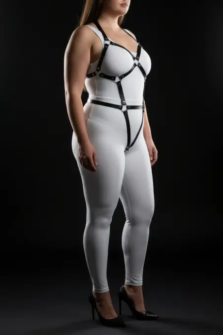 Büyük Beden Siyah Kadın Full Body Deri Harness Takım Halka Detaylı Fantazi Aksesuar - APFT759 - 3