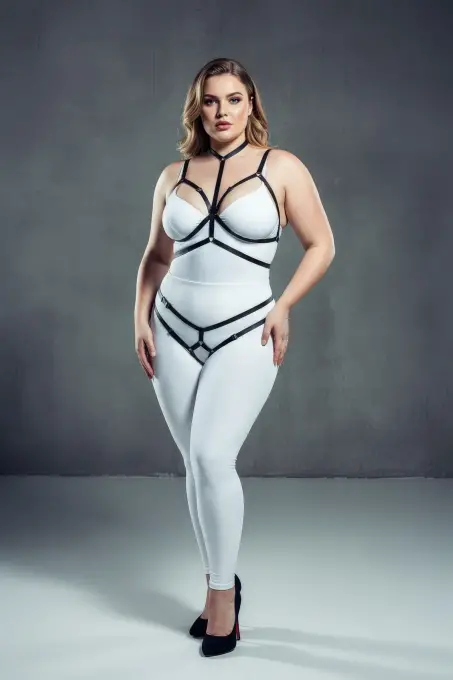 Büyük Beden Siyah Kadın Full Body Lastik Harness Takım Fantazi Aksesuar - APFT144 - 1