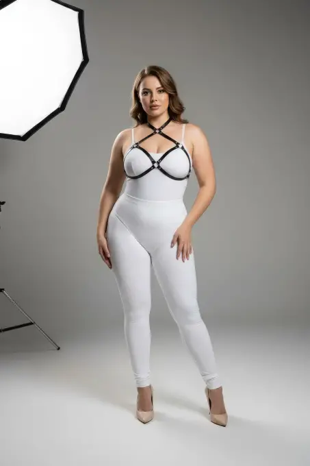 Büyük Beden Siyah Kadın Harness Halka Detaylı Deri Göğüs Aksesuarı - APFT263 - Angels Passion (1)