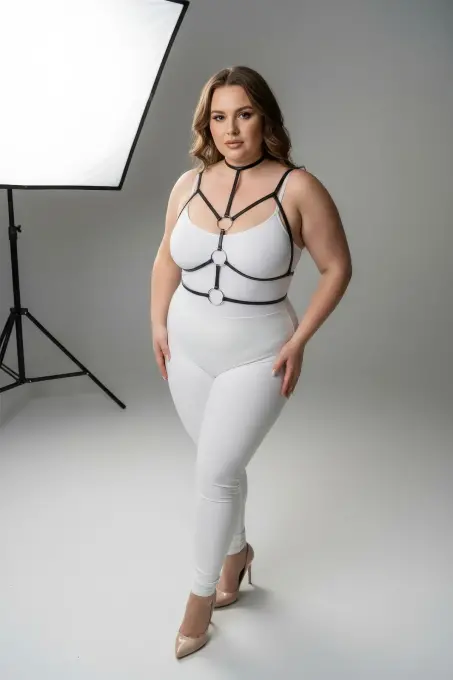 Büyük Beden Siyah Kadın Harness Halka ve Boyunluk Detaylı Lastik Aksesuar - APFT184 - 2