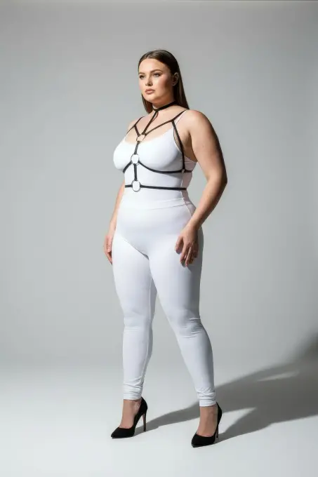 Büyük Beden Siyah Kadın Harness Halka ve Boyunluk Detaylı Lastik Aksesuar - APFT184 - 3