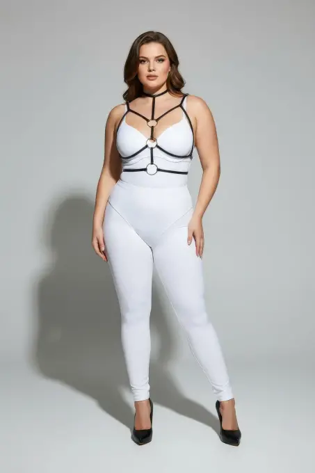 Büyük Beden Siyah Kadın Harness Halka ve Boyunluk Detaylı Lastik Aksesuar - APFT184 - 4