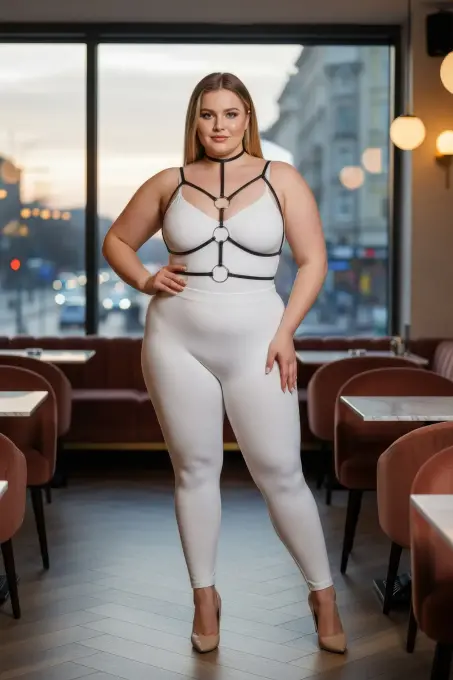 Büyük Beden Siyah Kadın Harness Halka ve Boyunluk Detaylı Lastik Aksesuar - APFT184 - 5