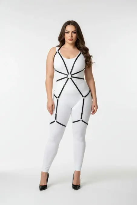 Büyük Beden Siyah Kadın Harness Lastik Jartiyerli Fantezi Aksesuar - APFT360 - 1