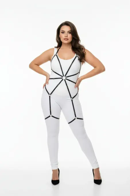 Büyük Beden Siyah Kadın Harness Lastik Jartiyerli Fantezi Aksesuar - APFT360 - 2