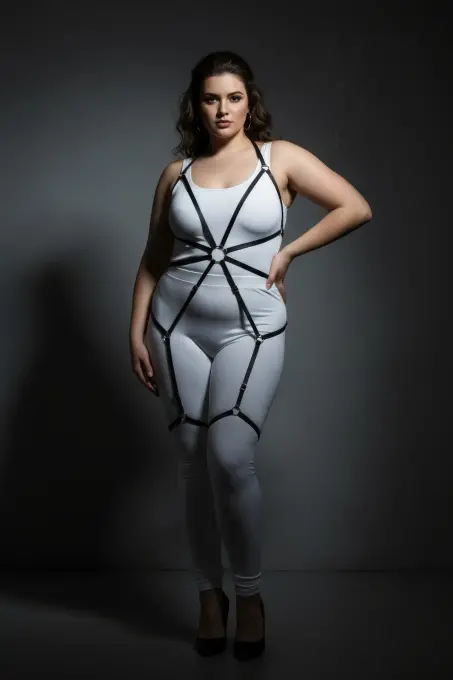 Büyük Beden Siyah Kadın Harness Lastik Jartiyerli Fantezi Aksesuar - APFT360 - 4