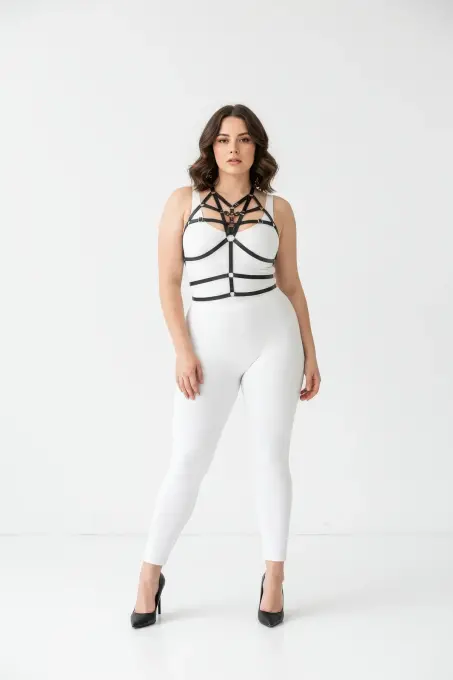 Büyük Beden Siyah Kadın Harness Lastik Vücut Aksesuarı - APFT349 - 1