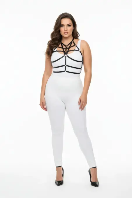 Büyük Beden Siyah Kadın Harness Lastik Vücut Aksesuarı - APFT349 - 2