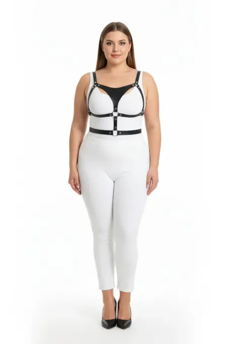 Büyük Beden Siyah Kadın Harness Takım Ayarlanabilir Deri Kombin Aksesuarı - APFT1388 - 1