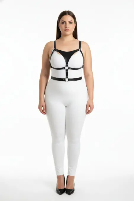 Büyük Beden Siyah Kadın Harness Takım Ayarlanabilir Deri Kombin Aksesuarı - APFT1388 - Angels Passion (1)