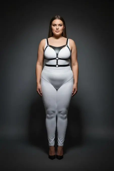 Büyük Beden Siyah Kadın Harness Takım Ayarlanabilir Deri Kombin Aksesuarı - APFT1388 - 4