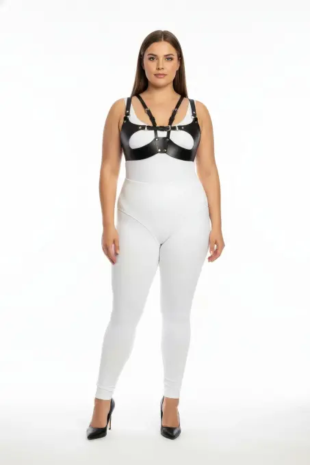 Büyük Beden Siyah Kadın Harness Takım Ayarlanabilir Deri Vücut Aksesuarı - APFT1377 - 1