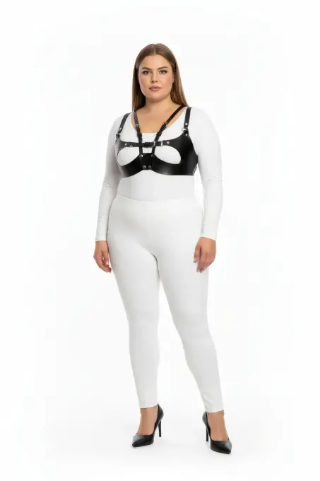 Büyük Beden Siyah Kadın Harness Takım Ayarlanabilir Deri Vücut Aksesuarı - APFT1377 - Angels Passion (1)