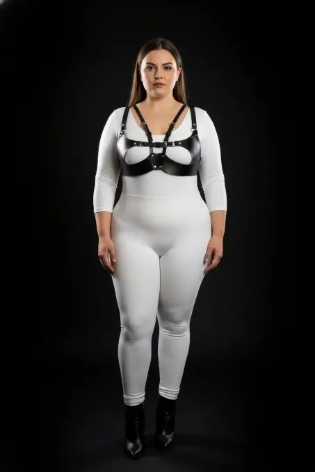 Büyük Beden Siyah Kadın Harness Takım Ayarlanabilir Deri Vücut Aksesuarı - APFT1377 - 3