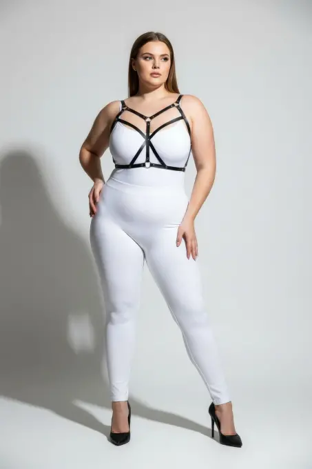 Büyük Beden Siyah Kadın Harness Takım Çapraz Detaylı Deri Büstiyer Aksesuarı - APFT247 - 2