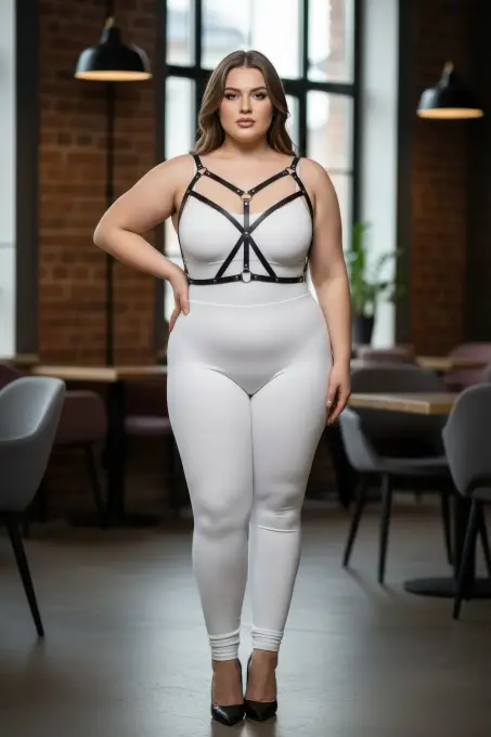 Büyük Beden Siyah Kadın Harness Takım Çapraz Detaylı Deri Büstiyer Aksesuarı - APFT247 - 3