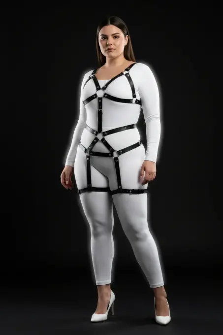 Büyük Beden Siyah Kadın Harness Takım Deri Body Fantezi Aksesuar - APFT750 - 3