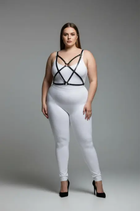 Büyük Beden Siyah Kadın Harness Takım Deri Çapraz Askılı Kombin Aksesuarı - APFT181 - 1