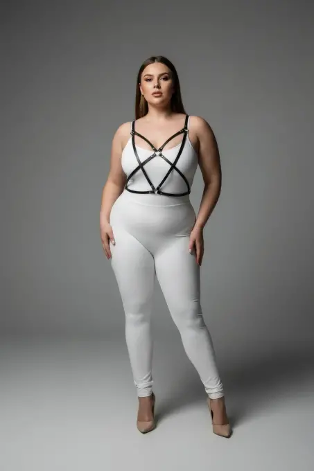 Büyük Beden Siyah Kadın Harness Takım Deri Çapraz Askılı Kombin Aksesuarı - APFT181 - 2