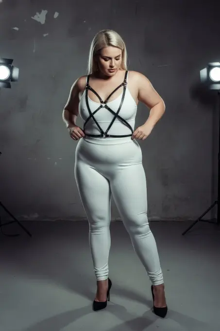 Büyük Beden Siyah Kadın Harness Takım Deri Çapraz Askılı Kombin Aksesuarı - APFT181 - 3