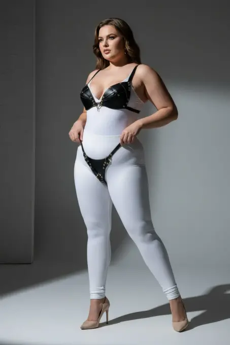 Büyük Beden Siyah Kadın Harness Takım Deri Görünümlü Halka Detaylı Fantezi Aksesuar - APFT1391 - Angels Passion (1)