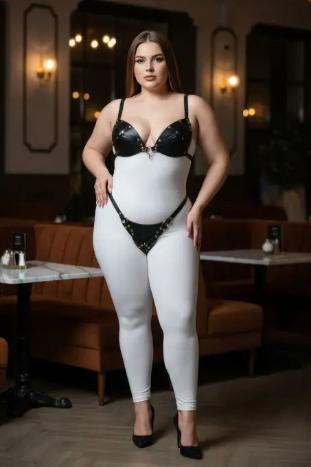 Büyük Beden Siyah Kadın Harness Takım Deri Görünümlü Halka Detaylı Fantezi Aksesuar - APFT1391 - 4