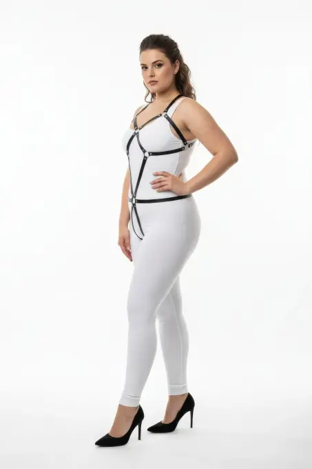 Büyük Beden Siyah Kadın Harness Takım Deri Vücut Aksesuarı - APFT240 - Angels Passion (1)