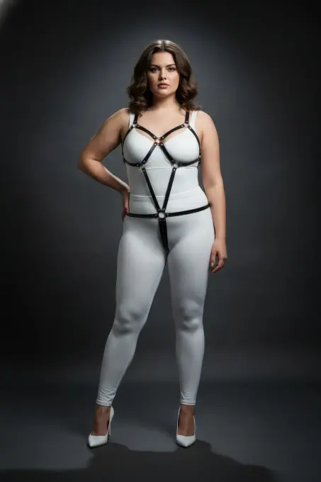 Büyük Beden Siyah Kadın Harness Takım Deri Vücut Aksesuarı - APFT240 - 3