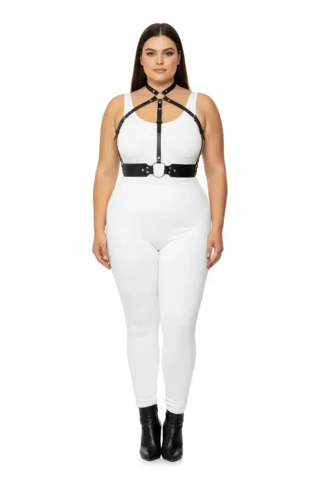 Büyük Beden Siyah Kadın Harness Takım Deri Vücut Aksesuarı Şık Kombin Tamamlayıcı - APFT1334 - 1