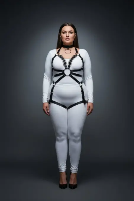 Büyük Beden Siyah Kadın Harness Takım Full Body Deri Şık Tasarım - APFT781 - 4