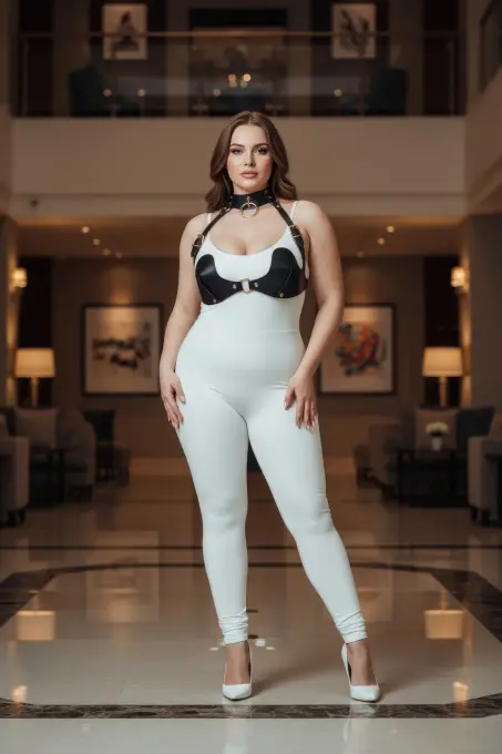 Büyük Beden Siyah Kadın Harness Takım Göğüs ve Choker Detaylı Seksi Deri - APFT1226 - 3