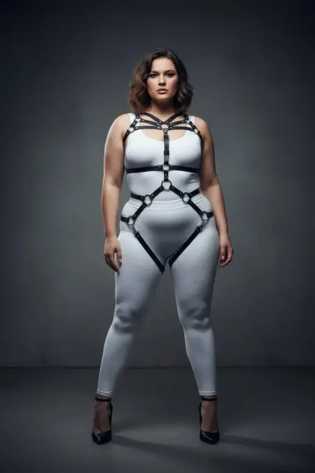 Büyük Beden Siyah Kadın Harness Takım Halka Detaylı Fantezi - APFT453 - 3