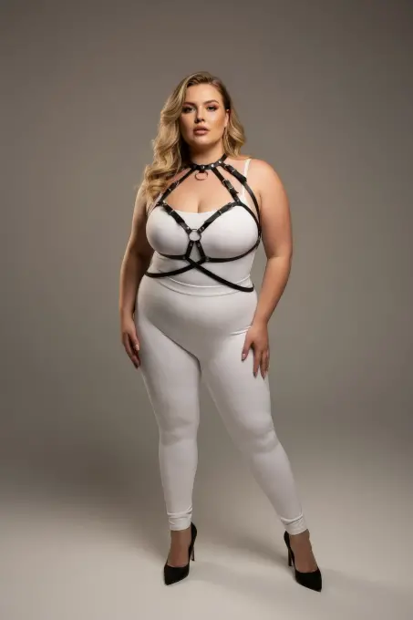 Büyük Beden Siyah Kadın Harness Takım Halka Detaylı Giyim Üzeri Aksesuar - APFT330 - 2