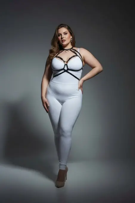 Büyük Beden Siyah Kadın Harness Takım Halka Detaylı Giyim Üzeri Aksesuar - APFT330 - 3