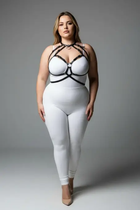 Büyük Beden Siyah Kadın Harness Takım Halka Detaylı Giyim Üzeri Aksesuar - APFT330 - 4