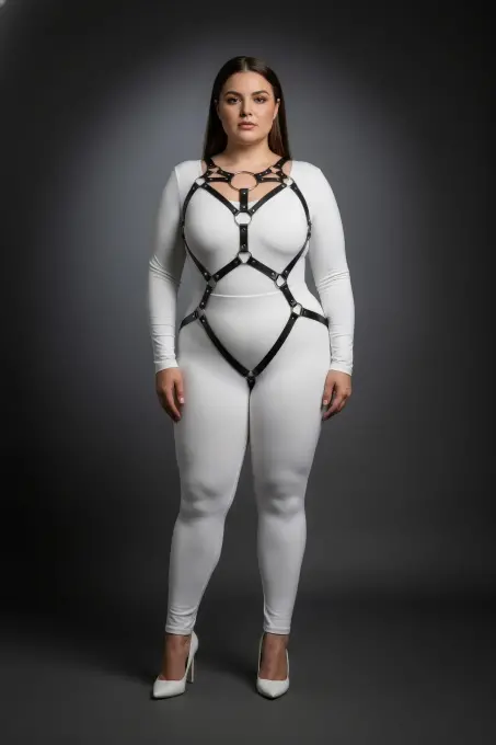 Büyük Beden Siyah Kadın Harness Takım Halka Detaylı Seksi Body - APFT706 - 3