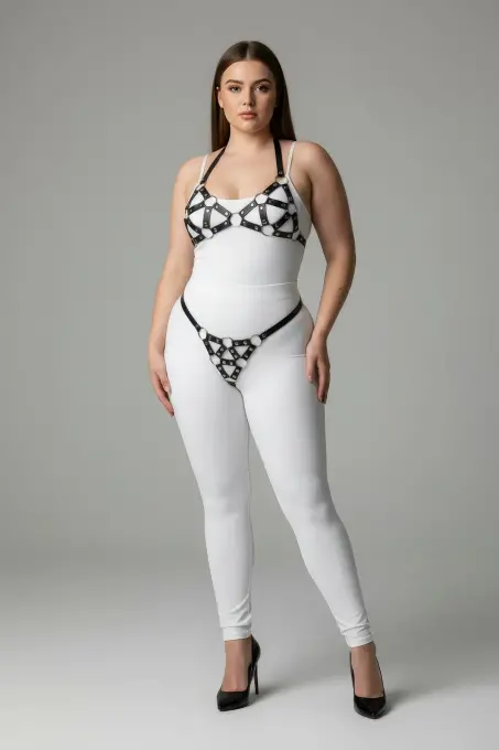 Büyük Beden Siyah Kadın Harness Takım Halka Detaylı Seksi Deri Fantezi Aksesuar - APFT422 - 2