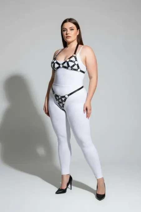 Büyük Beden Siyah Kadın Harness Takım Halka Detaylı Seksi Deri Fantezi Aksesuar - APFT422 - 3