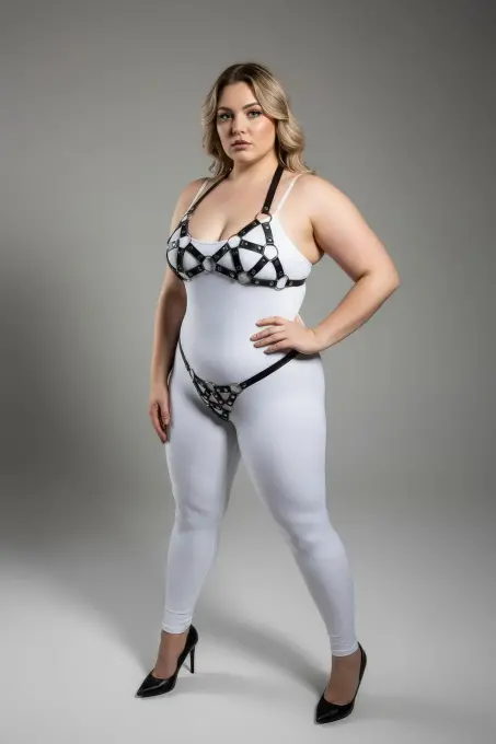 Büyük Beden Siyah Kadın Harness Takım Halka Detaylı Seksi Deri Fantezi Aksesuar - APFT422 - 4