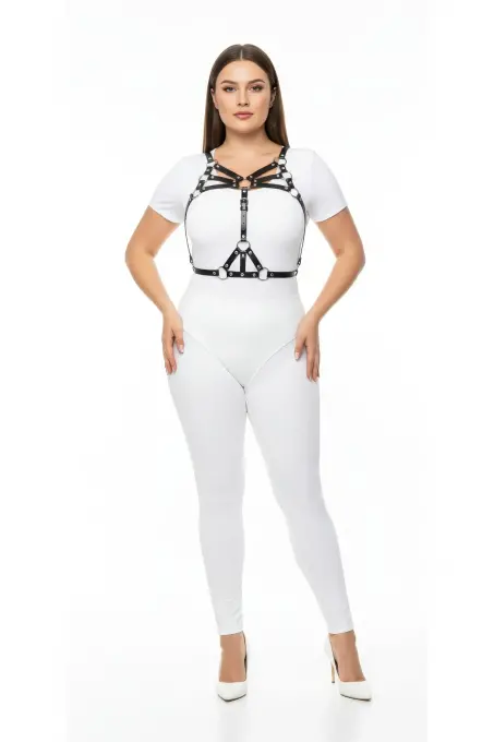 Büyük Beden Siyah Kadın Harness Takım Halka Detaylı Seksi Vücut Aksesuarı - APFT1053 - 2