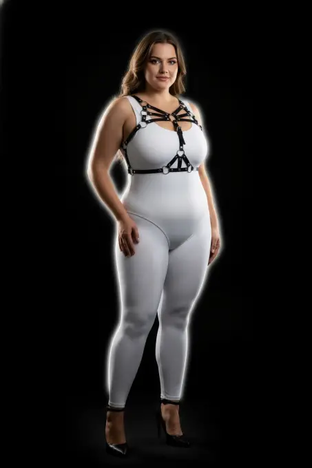 Büyük Beden Siyah Kadın Harness Takım Halka Detaylı Seksi Vücut Aksesuarı - APFT1053 - 3