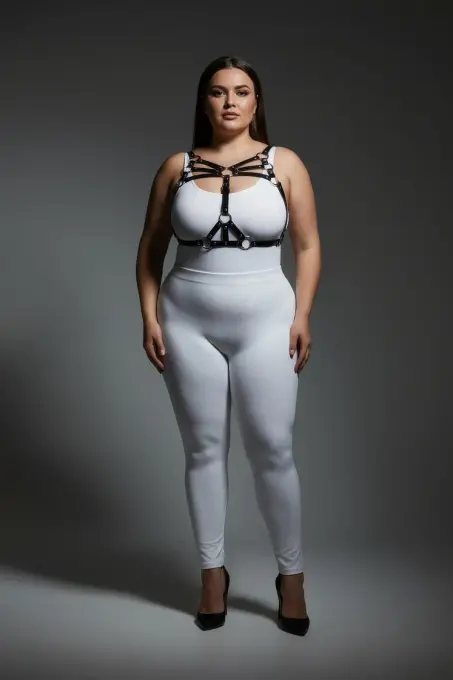 Büyük Beden Siyah Kadın Harness Takım Halka Detaylı Seksi Vücut Aksesuarı - APFT1053 - 4