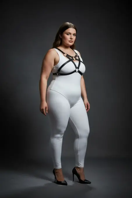 Büyük Beden Siyah Kadın Harness Takım Halka Detaylı Şık Fantezi Aksesuar - APFT1239 - 4