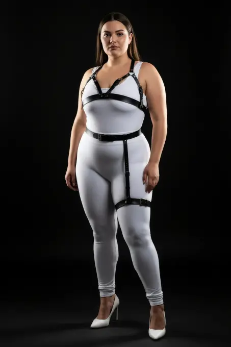 Büyük Beden Siyah Kadın Harness Takım Jartiyer Kemerli Şık Deri Aksesuar - APFT863 - 3