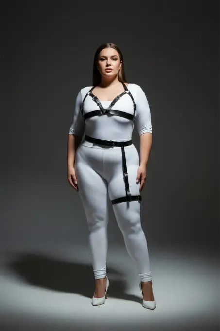 Büyük Beden Siyah Kadın Harness Takım Jartiyer Kemerli Şık Deri Aksesuar - APFT863 - 4