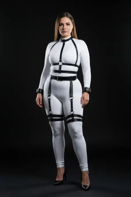 Büyük Beden Siyah Kadın Harness Takım Jartiyerli Deri Vücut Aksesuarı - APFT697 - 3