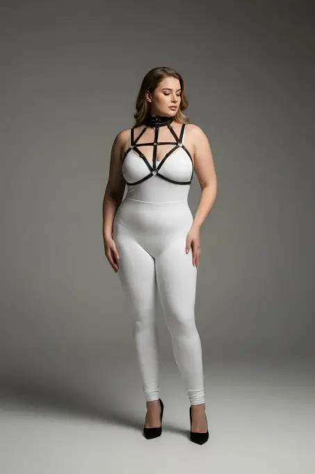 Büyük Beden Siyah Kadın Harness Takım Lastik Boyun Detaylı Fantazi Aksesuar - APFT118 - 1