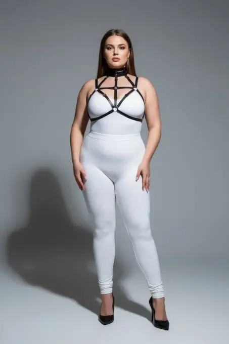 Büyük Beden Siyah Kadın Harness Takım Lastik Boyun Detaylı Fantazi Aksesuar - APFT118 - 2