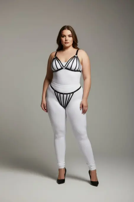 Büyük Beden Siyah Kadın Harness Takım Lastik Fantezi Aksesuar - APFT555 - 1